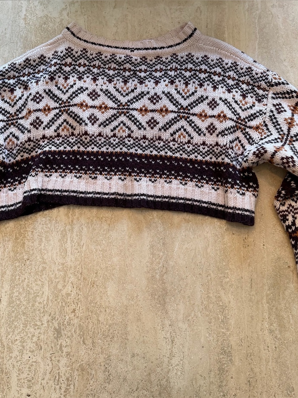 Women's Chinky Cropped Fair Isle Sweater - Cream & Brown